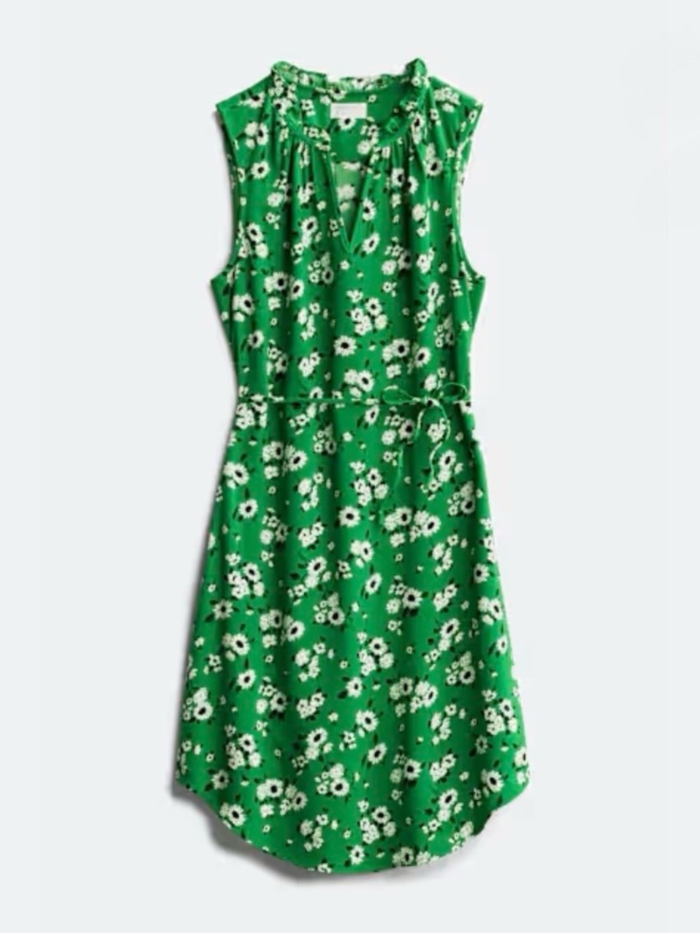 Market & Spruce Esmeralda Ruffle Kelly Green Floral Tie-Waist Mini Dress